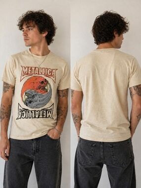 Metallica Skull Yin Yang Band Tee Small Cream Graphic Shirt Rock Metal